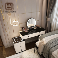 Commode en bois à 4 tiroirs de luxe nordique blanche pour chambre à coucher table de maquillage avec miroir à led coiffeuse à tiroirs