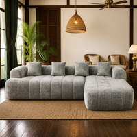 Canapé modulaire sectionnel en forme de L gris clair moderne avec chaise longue, profil bas, rembourrage en éponge durable, revêtement en tissu