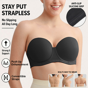 Hot Selling Ladies Invisible Breathable Underwire Detachable Push Up Bra Full Cup Plus Size Convertible Soft Strapless Bra Woman