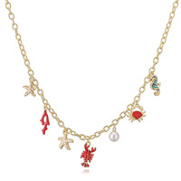 Collier à breloques en émail animaux marins, plaqué or 18 carats, laiton, coquillage, crabe, étoile de mer, bijoux de mode bohème pour femme, vente en gros