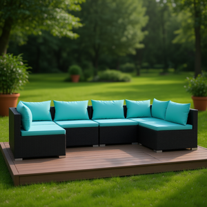 Set Lounge da Giardino Modulare in Rattan PE Nero, Design Moderno, Arredamento da Esterno per 6 Persone - Product Image 2