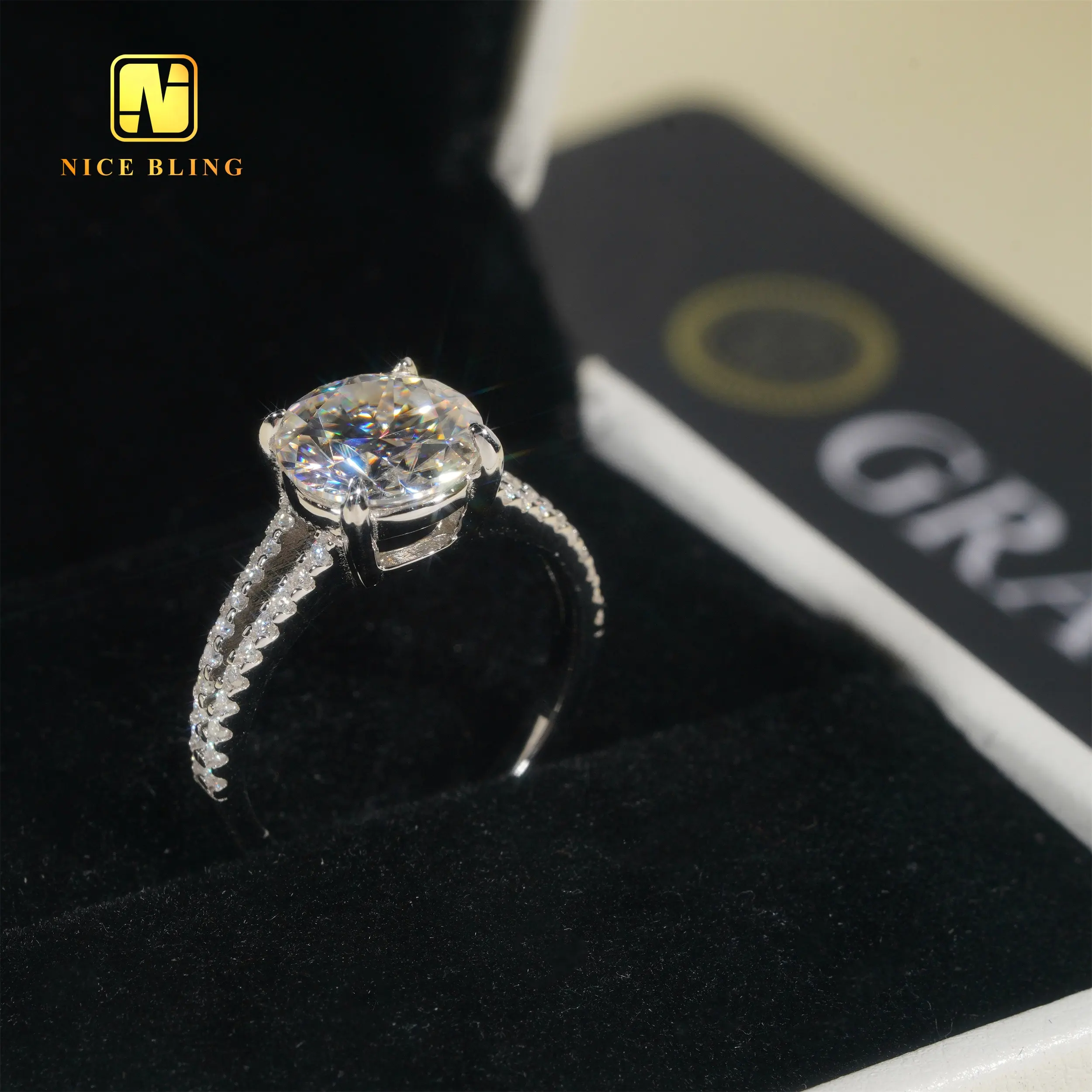 Anelli classici da donna con diamanti 925 in argento sterling rodiato vvs moissanite anelli di fidanzamento 3ct polo fascia di nozze