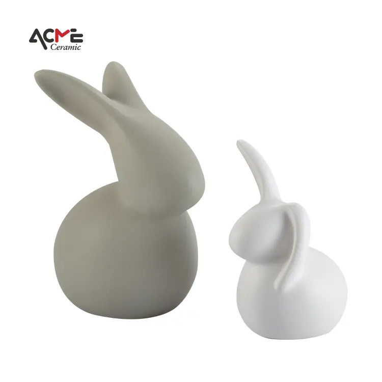 Nordic Decor White Ceramic Hares Figurines Crafts Easter Bunny Art Tabletop Decoration Ceramic Rabbits