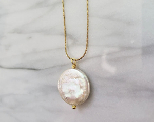Collar de Cadena de Serpiente con Colgante de Moneda de Perla Barroca Irregular para <span class=keywords><strong>Mujer</strong></span>, Ideal para Combinar con Otras Joyas - Product Image 5
