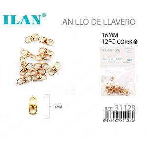 Portachiavi Ilan 16 mm color oro, confezione da 12 pezzi per accessori moda - Product Image 1
