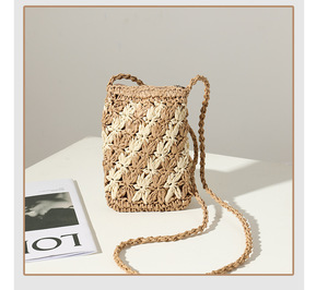 Summer Women Paper Straw Crochet Flower Crossbody <strong>Bag</strong> Mini <strong>Mobile</strong> Phone Handmade <strong>Soft</strong> Zip Shoulder All-match Beach Daily Purse - Product Image 4