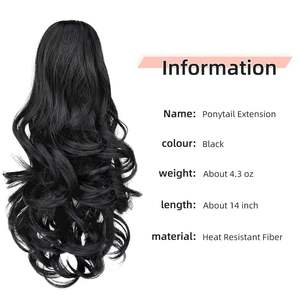 Extensiones de Cabello Sintético con Clip de Garra de 14 Pulgadas, Rizado Corto, Cola de Caballo Negra Natural, Solución para la Cadena de Suministro - Product Image 2