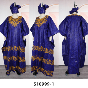 Robe africaine traditionnelle H&D 2026, nouveau style, broderie personnalisée, robe <span class=keywords><strong>bazin</strong></span> décontractée, robe <span class=keywords><strong>boubou</strong></span> avec foulard - Product Image 5