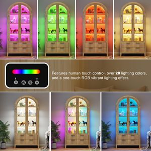 Vitrine moderne SENYU à arche avec éclairage LED, 4 tiroirs, 5 étagères, meubles de salon en bois - Product Image 6