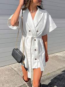 Robe tailleur en velours style français <span class=keywords><strong>2023</strong></span> pour femme, cintrée à la taille, à lacets, élégante, anti-plis, double boutonnage, haut de gamme, été - Product Image 5