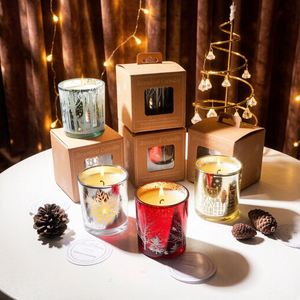 Velas Aromáticas en Frascos de Vidrio Navideños con Patrón de Copos de Nieve Dorados, Cera de Soja para Cena Navideña, Chimenea, Decoración de Regalo de Navidad - Product Image 1