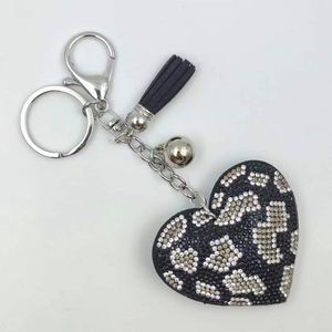 New Diamond Heart Leopard Keychain Bling Crystal Rhinestone <b>Key</b> <b>Chains</b> Glass Heart Star Bag Shape Leather Keyring Heart - Product Image 6