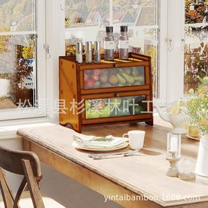 Boîte à pain double couche en bambou Nan avec porte en verre pour articles de boulangerie - Product Image 3