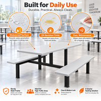 Ensemble table et banc de cantine intégrés contemporains 4 places, structure en métal noir thermolaqué, mobilier de salle à manger scolaire