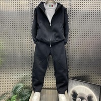 Conjunto Deportivo Informal de Moda Hip Hop Otoño/Invierno para Hombre y Mujer, Mezcla Sintética, Tejido Térmico, Felpa, Holgado, con Capucha, en Varios Colores