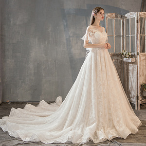 French Style Light Wedding Dress A-Line Empire Waist Sweetheart Neckline <b>Floor</b> Length Trailing Vintage Bride Gown - Product Image 3