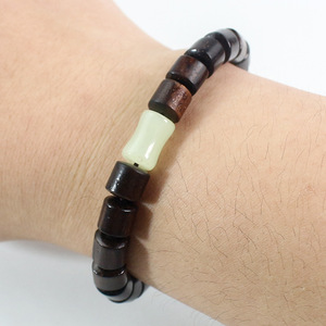 Bracelet en cuir gris avec perles en bois de 8 mm, style chinois, cadeau de collection pour hommes et femmes - Product Image 2