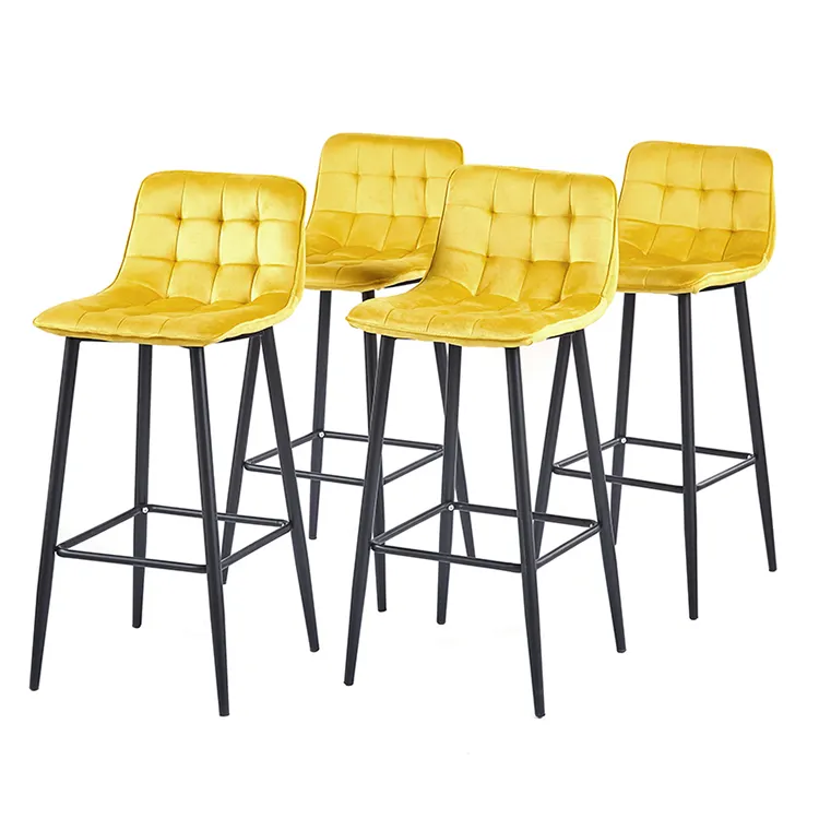 Venda quente Novo Design Home Restaurante Bar Móveis Cadeira Estofados High Velvet Bar Cadeira com apoio para os pés Metal Frame