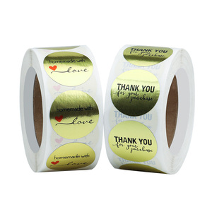 Custom Round Self Adhesive <b>Labels</b> Gold Foil Thank You Homemade With Love Stickers For Gift Craft <b>Packaging</b> - Product Image 2