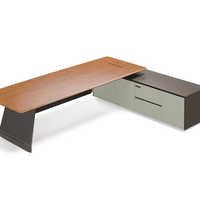 Bureau de direction moderne en forme de L, table de patron en bois avec armoire de rangement latérale pour bureau