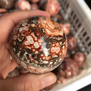 natural healing crystal ball red leopard skin jasper sphere feng shui stone for decoration