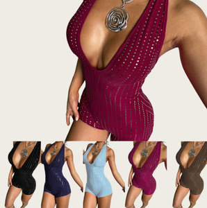 วิวิบลูค Z325RP ชุดรอมเปอร์ผู้หญิง จั๊มสูทเซ็กซี่สำหรับฤดูร้อน ทรงเข้ารูป ประดับคริสตัล คอลึกวี แขนกุด ชุดรอมเปอร์แบบชิ้นเดียวสำหรับสุภาพสตรี - Product Image 1