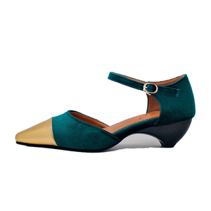 Big Size 48 Women Gold Square Toe Patchwork Shoes Low Strange <b>Heels</b> Sandals Dress Office Ladies Velvet Side Cut Out Pumps - Product Image 1