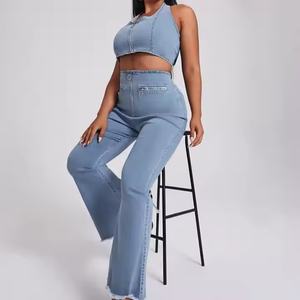 Conjunto de Verano al Por Mayor a Bajo Precio para Mujer, Top Corto Sexy de Mezclilla, Jeans de Cintura Alta, Conjuntos de Moda con Top Corto para Mujer - Product Image 2