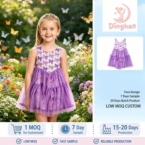 Robe Athleisure Fille DH ODM Imprimé Nœud Lavande Jupe en Tulle Superposée Violette Robe de Tennis Coquette pour Enfants Tenue de <span class=keywords><strong>Jardin</strong></span> - Product Image 1