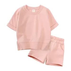 Ins Fashion New Summer Customized Infant Children's Clothing Sets Boys Girls Breathable Solid Color Children Sets