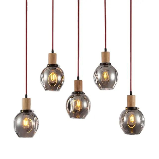 Simig lighting Modern Industrial round glass kitchen island hanging 5 bulbs Pendant light with E27 Edison bulbs