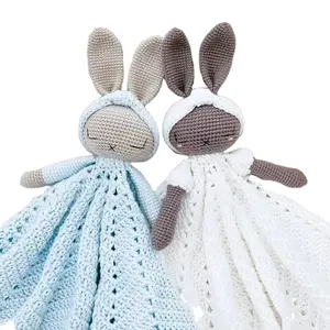 handmade lovey Hattie the Bonnie knitting bunny security blanket comfort crochet blanket for newborn baby