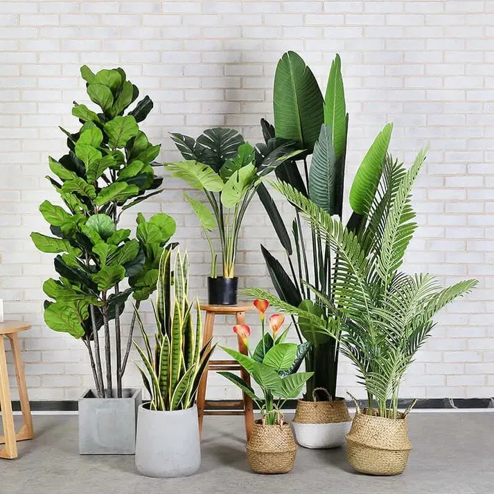 Areca de imitación personalizada, palmera verde, bonsái de plástico, plantas de oliva falsas, árboles artificiales para decoración del hogar para interior y exterior