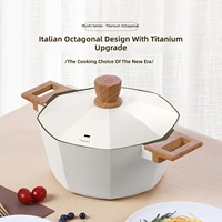 Casserole en céramique octogonale antiadhésive en alliage d'aluminium de 24 cm avec poignée en bois, compatible induction