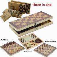 Vente d'usine : Jeu d'échecs pliable 3-en-1 en bois, jeu de dames et d'échecs, emballage portable, jouet éducatif