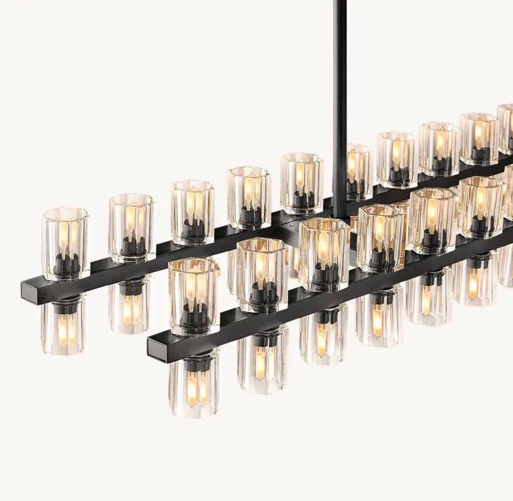 Sunwe Luxury Modern Style Pendant Crystal Candle Ceiling Hanging Light Bronze Brass 54 inch Arcachon LED Rectangular Chandelier