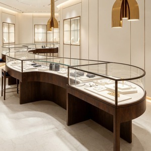 Bancone Espositivo per Gioielli in Legno Curvo con Vetro, Arredamento Completo per Negozi con Vetrina a Muro, Esposizione Gioielli per Centri Commerciali - Product Image 3
