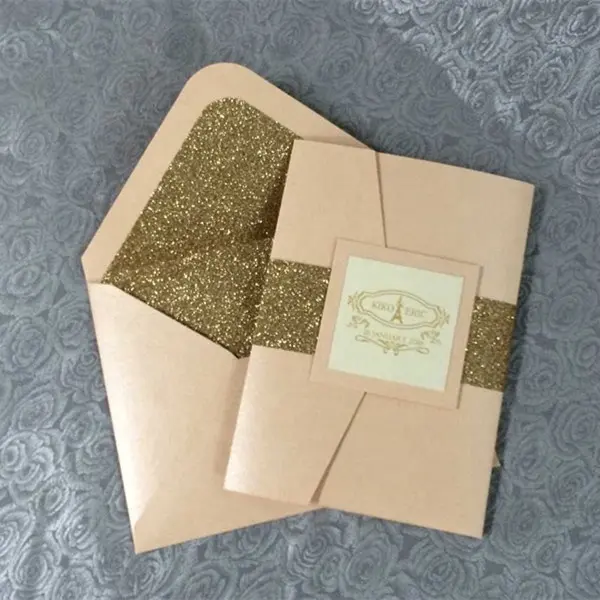 Groothandel Luxe Vergulden Glitter Envelop Papier Ambachtelijke Trouwkaarten