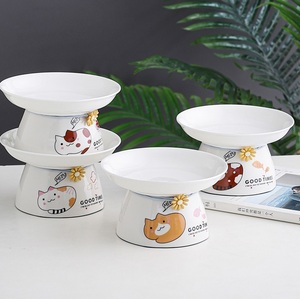 Oem Fabricação Personalizado Bonito Padrão Impresso Cerâmica Branca <span class=keywords><strong>Cat</strong></span> Bowl Tall Pet Food Alimentador De Água Bowl - Product Image 4