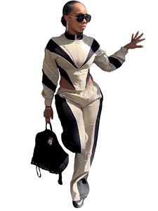 Ghh11077-2025 אופנה חדשה בגדי נשים אופנתיים לחסום splicing רוכסן העליון ישרה מכנסיים שני חלקים - Product Image 6