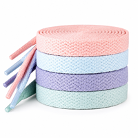 Lacets plats tressés en polyester de 8 mm, couleurs pastel, personnalisables en gros pour baskets et chaussures décontractées, fabriqués en Chine, modèle MJ-S059