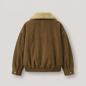 Women's Unisex Button Up Bomber Coat <b>Brown</b> <b>Corduroy</b> Sherpa Lined <b>Jacket</b> with Pocket for Casual Outdoor Wear - Product Image 3