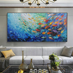 Personnalisé en gros fait à la main Style dessin animé écologique grande toile oeuvre couteau école de poisson <span class=keywords><strong>peinture</strong></span> à l'huile <span class=keywords><strong>Art</strong></span> mural - Product Image 1