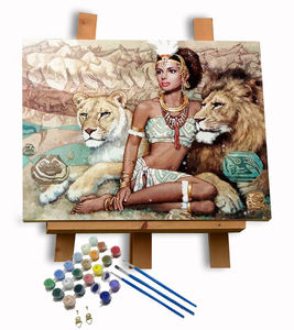 カラフルなライオンとインドの女性抽象絵画数字によるDiyデジタル絵画家の壁のアートワークのための現代美術の写真 - Product Image 1