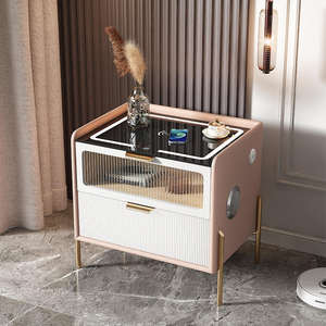 Modern Solid Wood <b>Smart</b> <b>Nightstand</b> with 2 Drawers-Luxury Minimalist Durable Bedroom Furniture for Apartment Living Room - Product Image 3