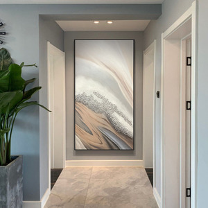 Pinturas Modernas Minimalistas Hechas a Mano <span class=keywords><strong>en</strong></span> 3D con Tonos Tierra sobre Lienzo, <span class=keywords><strong>Pintura</strong></span> al Óleo Abstracta con Textura para Decoración del Hogar - Product Image 2