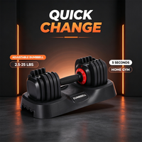 Haltères réglables peu encombrants avec base de rangement, ensemble d'haltères à changement rapide de 2,5 à 25 lb pour la remise en forme à domicile ou en appartement