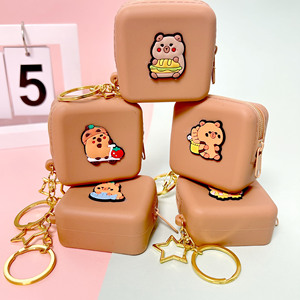Square Cute Purse Cartoon Silicone Coin Data Cable Storage Key <b>Bag</b> Creative Women's Zipper Wallet - Product Image 4
