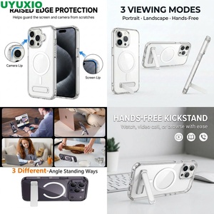 Custodia Magnetica Sottile Trasparente con Supporto per <span class=keywords><strong>iPhone</strong></span> 17 16 15 <span class=keywords><strong>Pro</strong></span> <span class=keywords><strong>Max</strong></span> 14 <span class=keywords><strong>13</strong></span> 12 11 <span class=keywords><strong>13</strong></span> Mini, Resistente all'Ingiallimento e con Modalità Multi-Supporto - Product Image 1