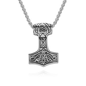Retro Nordic Style Viking Thor's Hammer Steel Necklace Unisex Everyday Wear Geometric Pendant <b>Cross</b> Pattern - Product Image 1